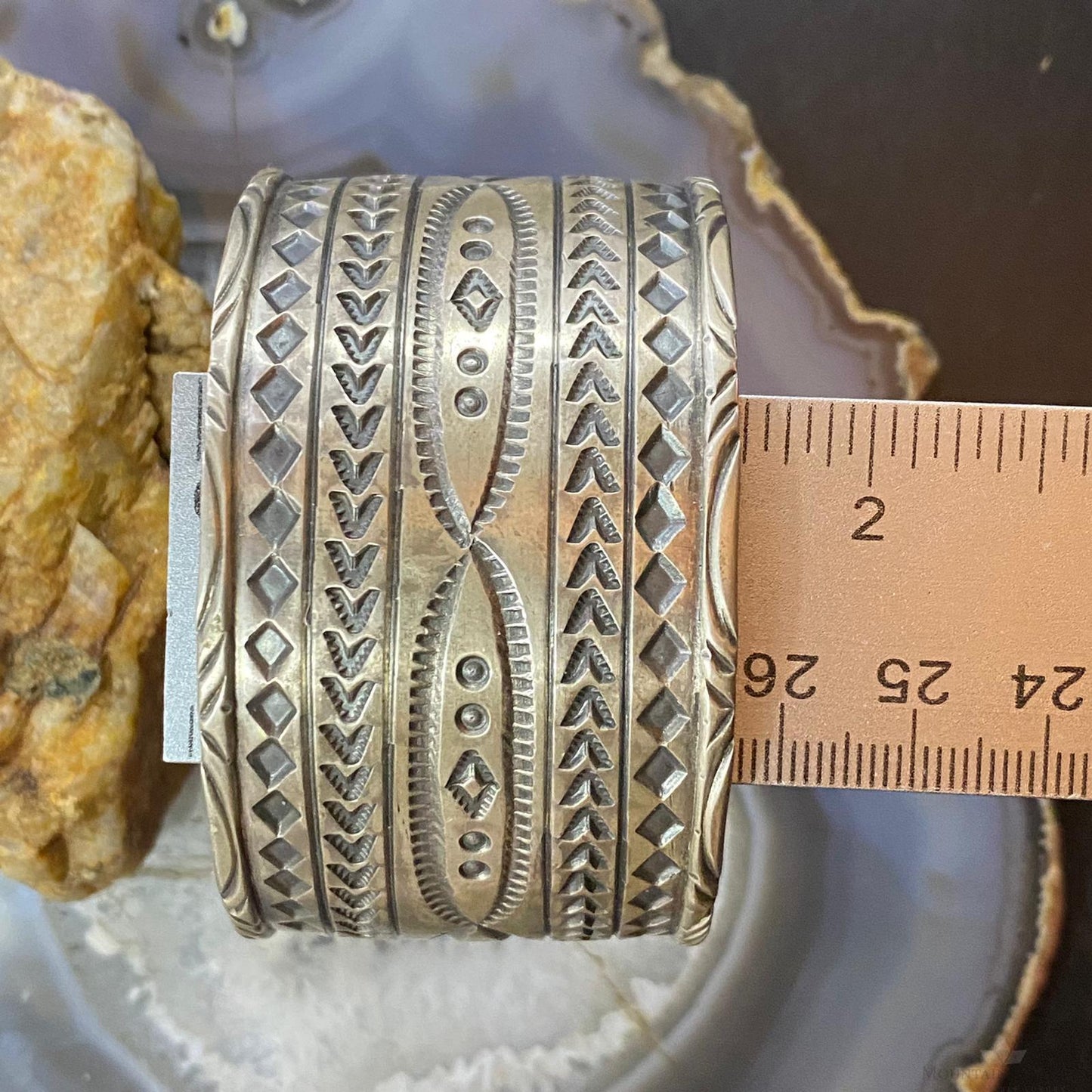 Tawney Cruz-Willie Native American Sterling Silver Wide Stamped Bracelet For Women #1