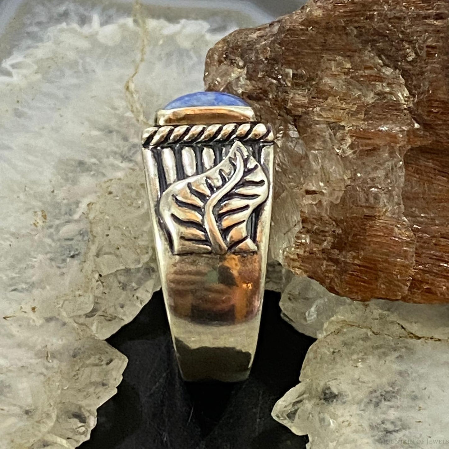 Carolyn Pollack Southwestern Style Sterling Silver Denim Lapis Heavy Decorated Unisex Shield Ring