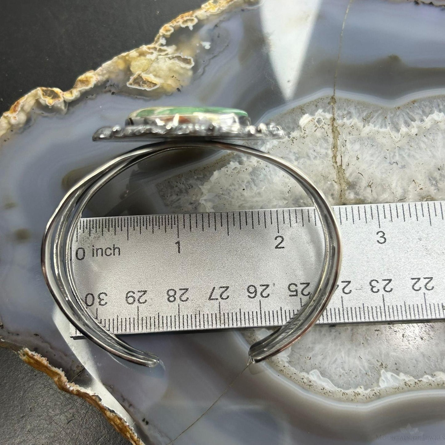 Sterling Silver Southwestern Style Large Oval Variscite Decorated Bracelet For Women