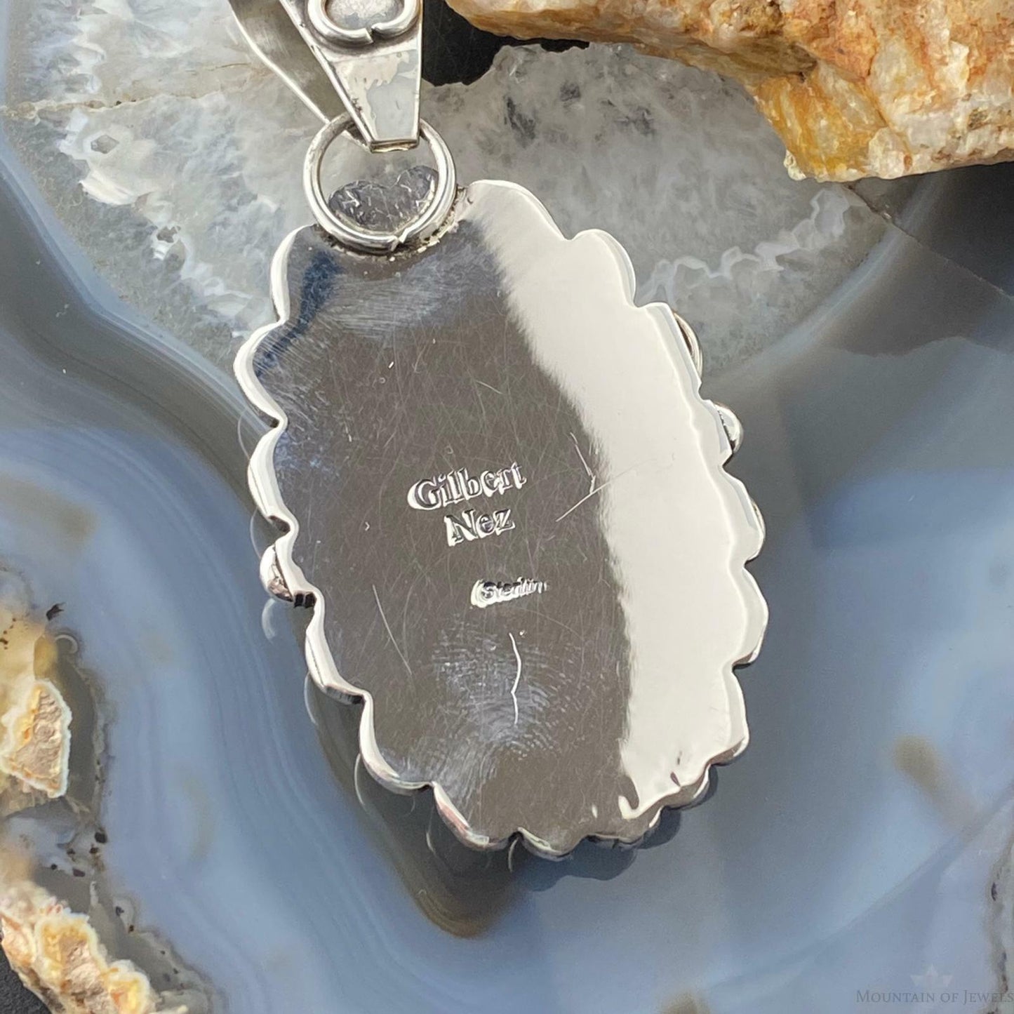 Gilbert Nez Native American Sterling Silver Oval Wild Horse Unisex Pendant Necklace