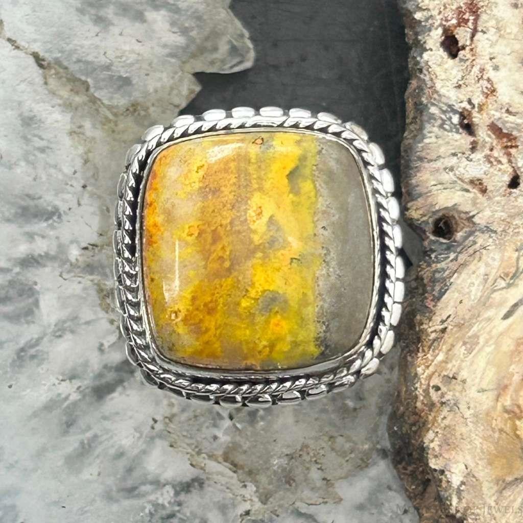 Sterling Silver Southwestern Style Square Yellow Jasper Decorated Ring Size 7.5 For Women