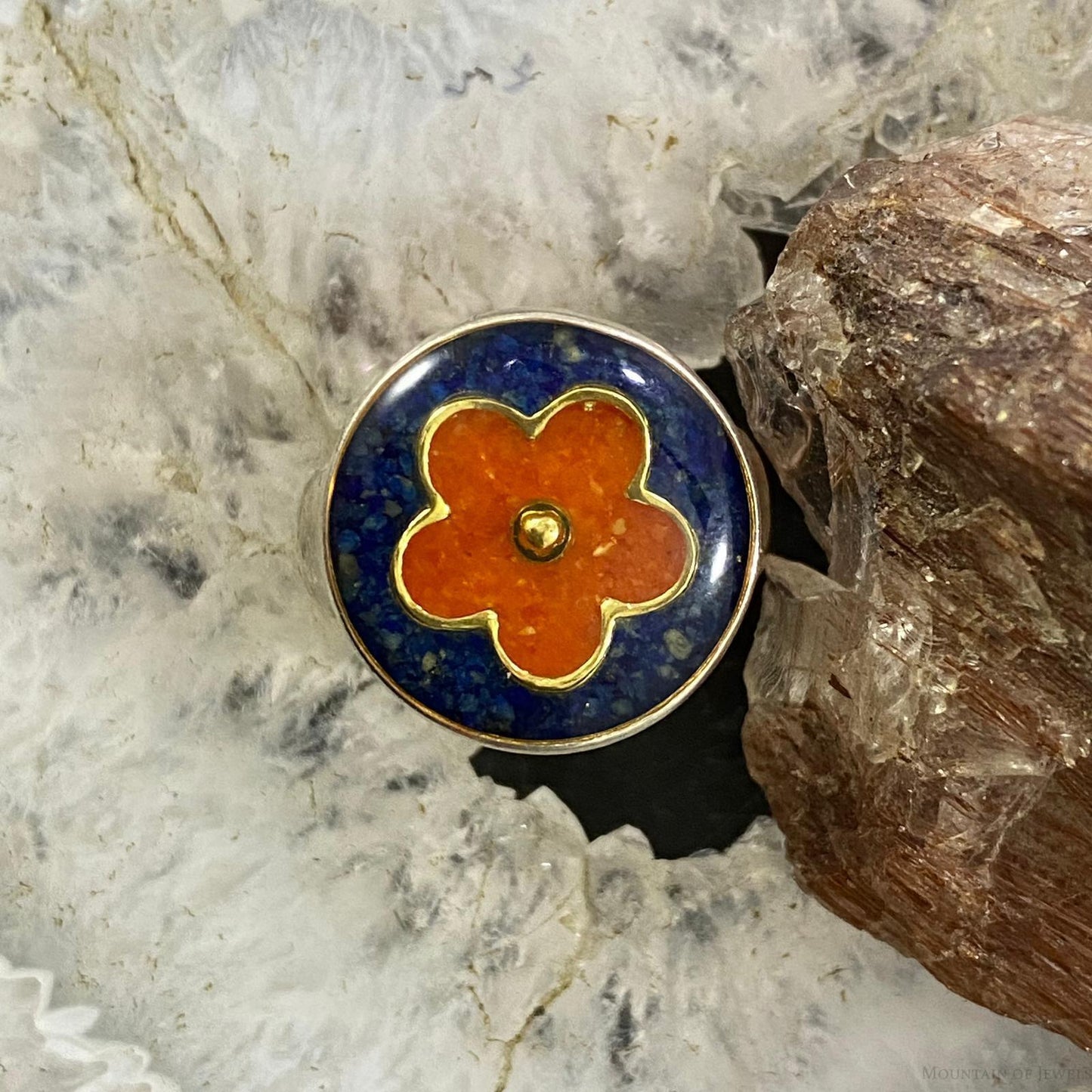 Carolyn Pollack Southwestern Style Sterling Silver Multistone Flower Chip Inlay Ring For Women