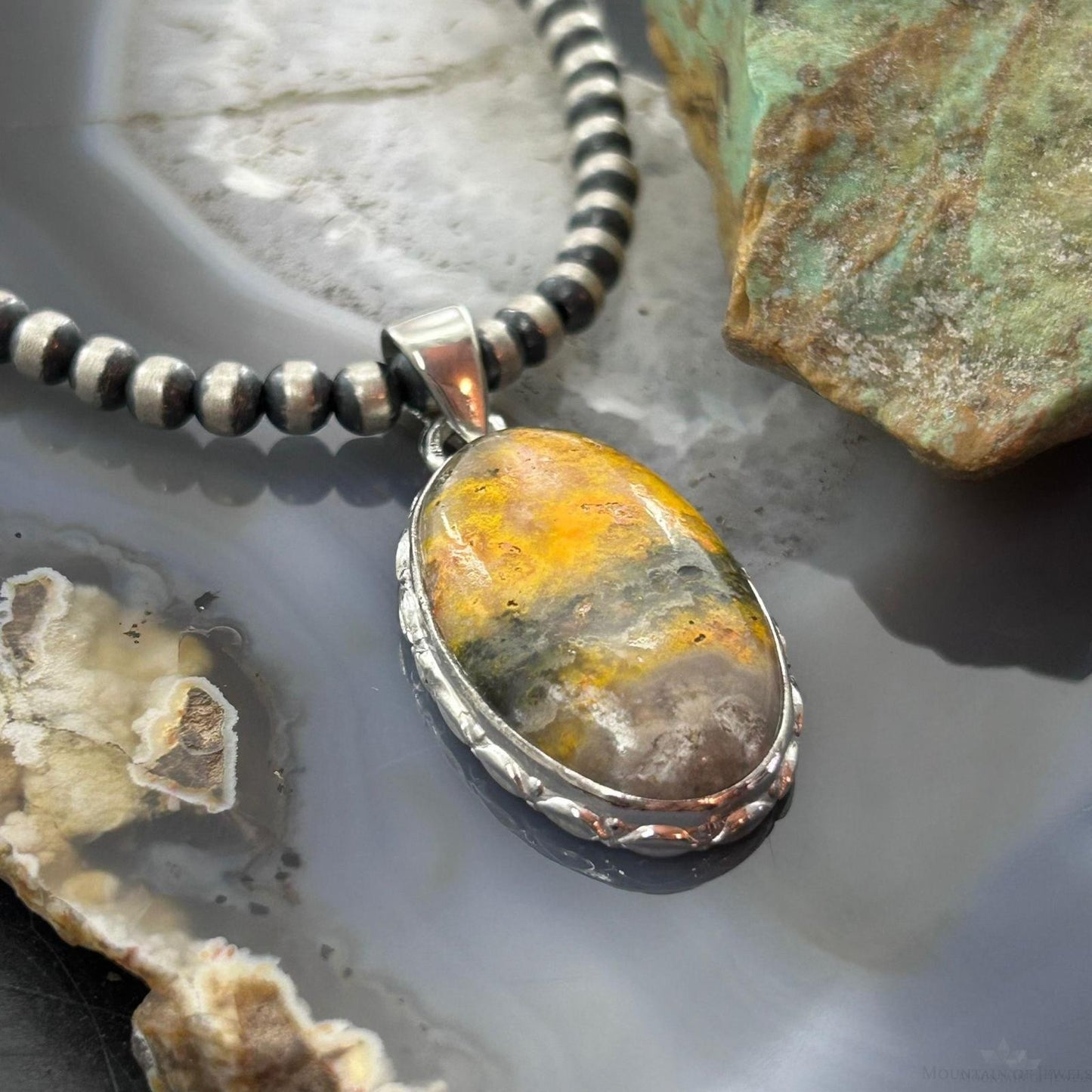 Sterling Silver Southwestern Style Oval Yellow Jasper Pendant For Women