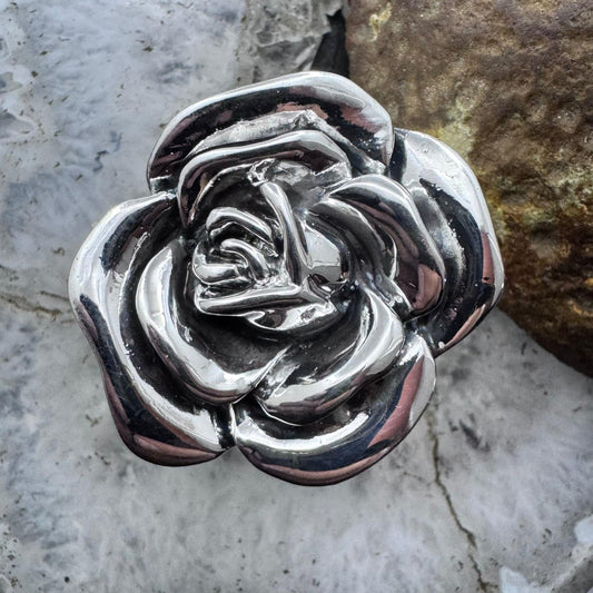 Sterling Silver Electroform Rose Flower Fashion Ring For Women, Taxco Mexico