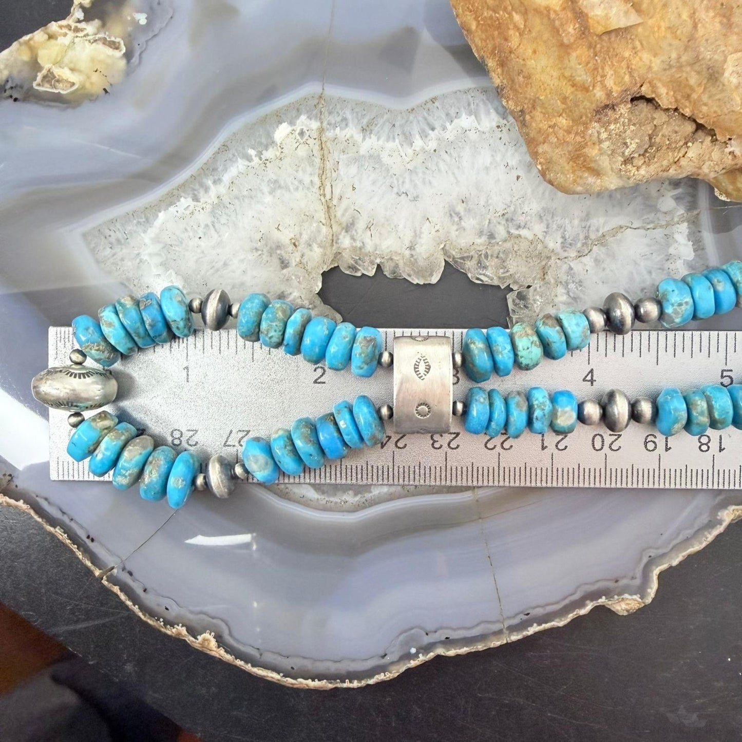 Sterling Silver Southwestern Style Turquoise Disk Beads & Starling Beads 20" Necklace For Women