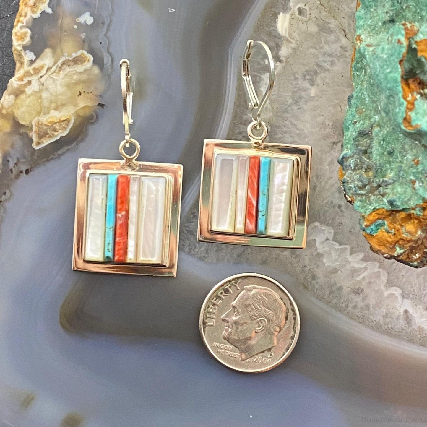 Veronica Benally Native American Silver Multi Stone Cobblestone Dangle Earrings
