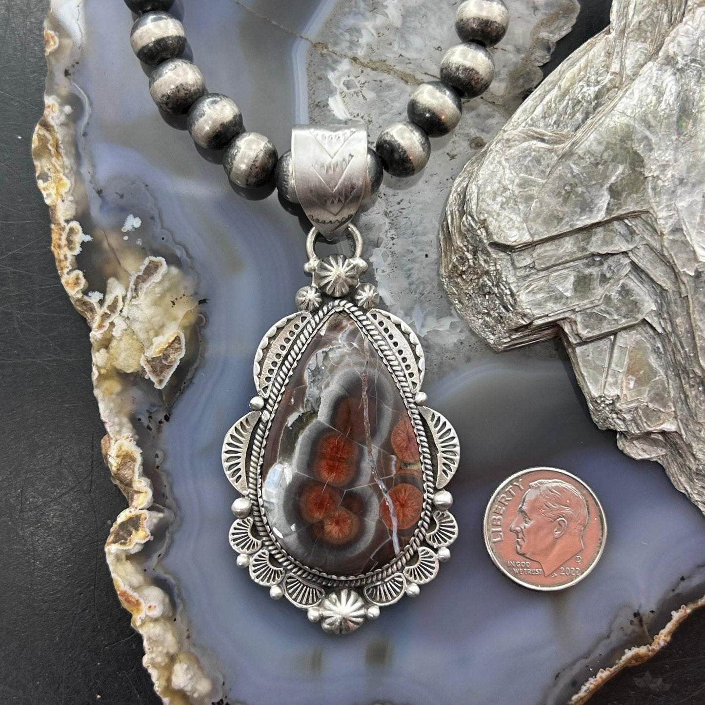 Sterling Silver Southwestern Style Teardrop Peanut Obsidian Pendant For Women