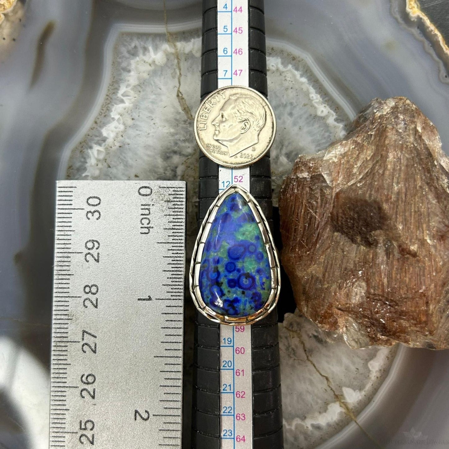 Sterling Silver Southwestern Style Teardrop Azurite Ring Size 7.75 For Women