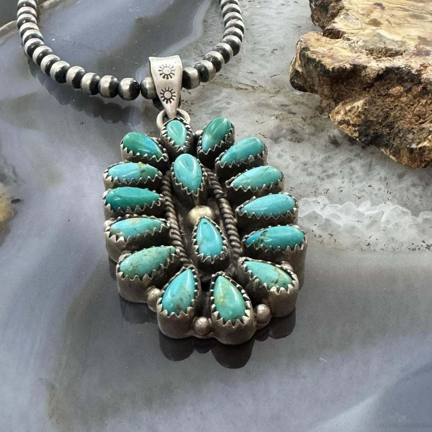 Sterling Silver Southwestern Style Turquoise Decorated Cluster Pendant For Women