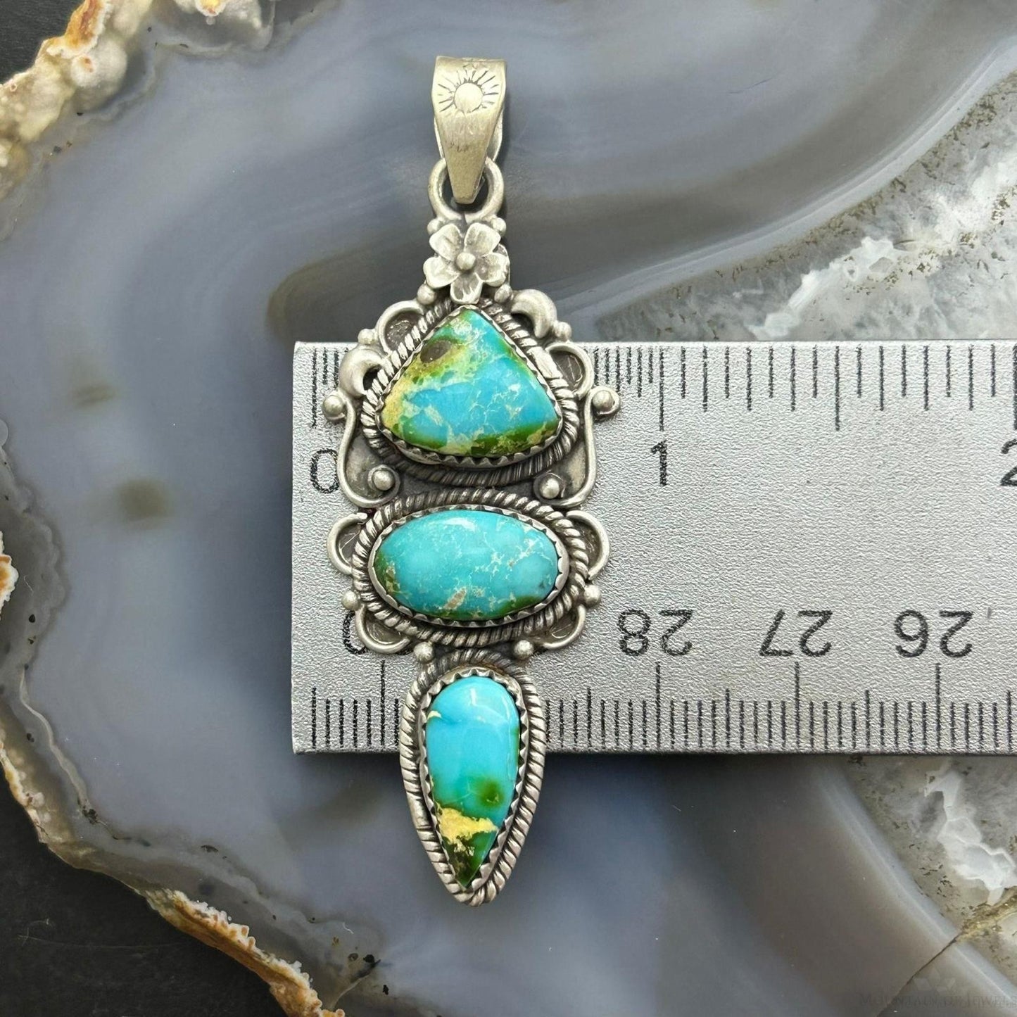 Sterling Silver Southwestern Style 3 Sonora Gold Turquoise Decorated Pendant For Women #4