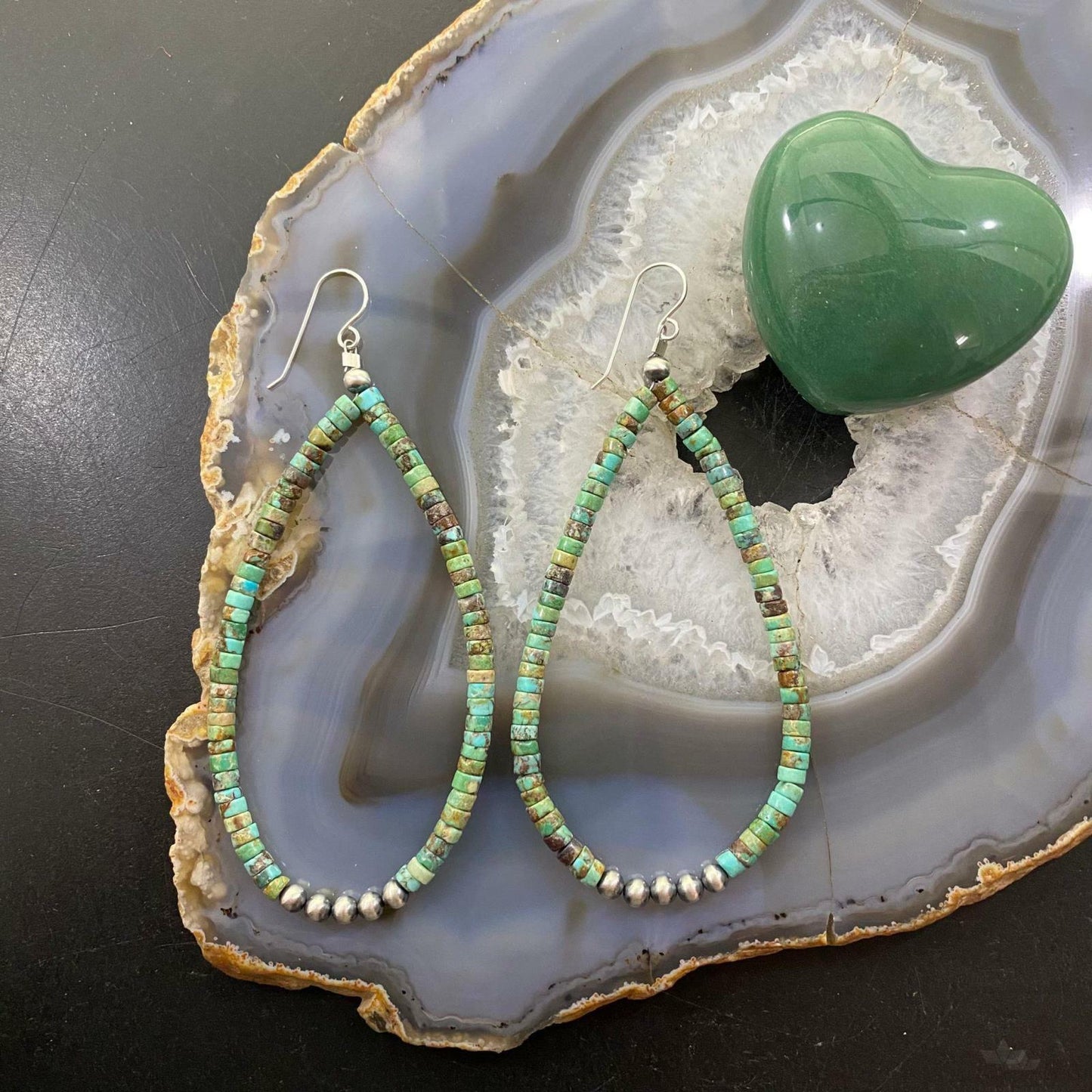 Sterling Silver Turquoise Beads & Navajo Pearl Beads 4 mm Hoop Dangle Earrings