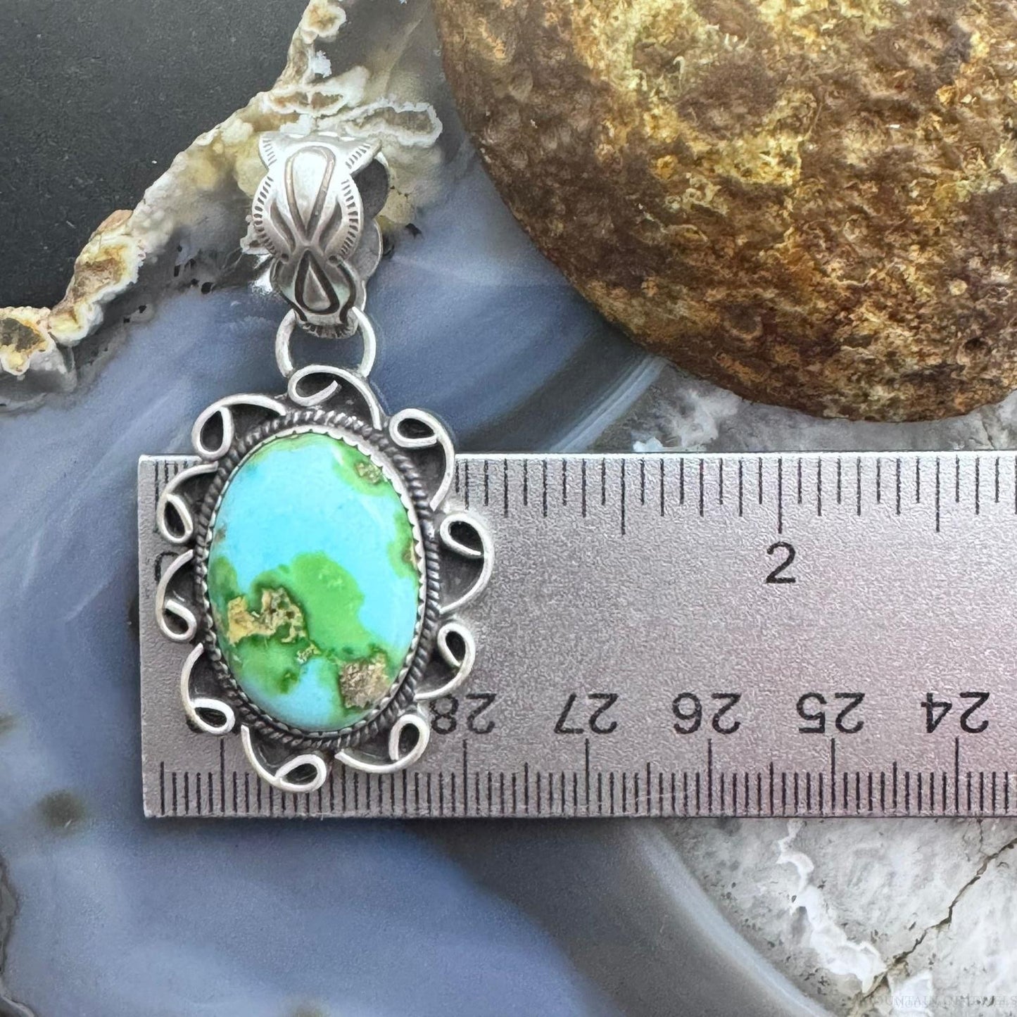 Sterling Silver Southwestern Style High Grade Matrix Sierra Bella Turquoise Pendant For Women