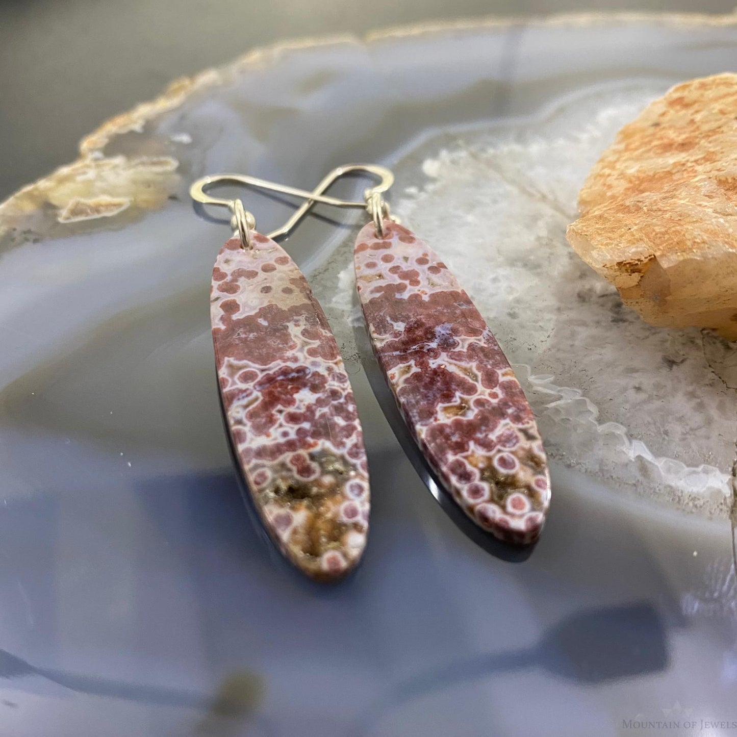 Sterling Silver Oval Red Jasper Slab Dangle Earrings For Women #087