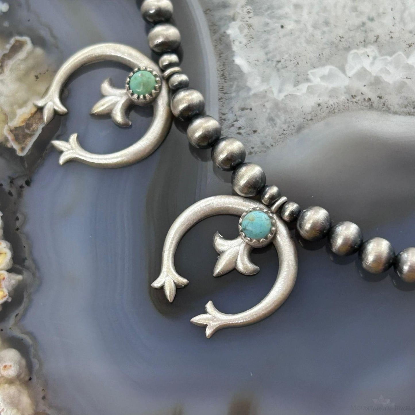 Sterling Silver Southwestern Style 6 Small Naja & Large Naja Squash Blossom Necklace For Women