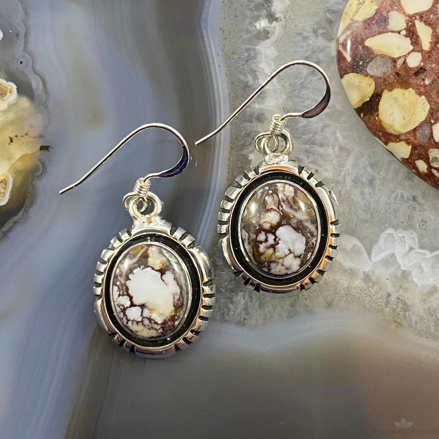 Native American Sterling Silver Oval Wild Horse Dangle Earrings For Women #1