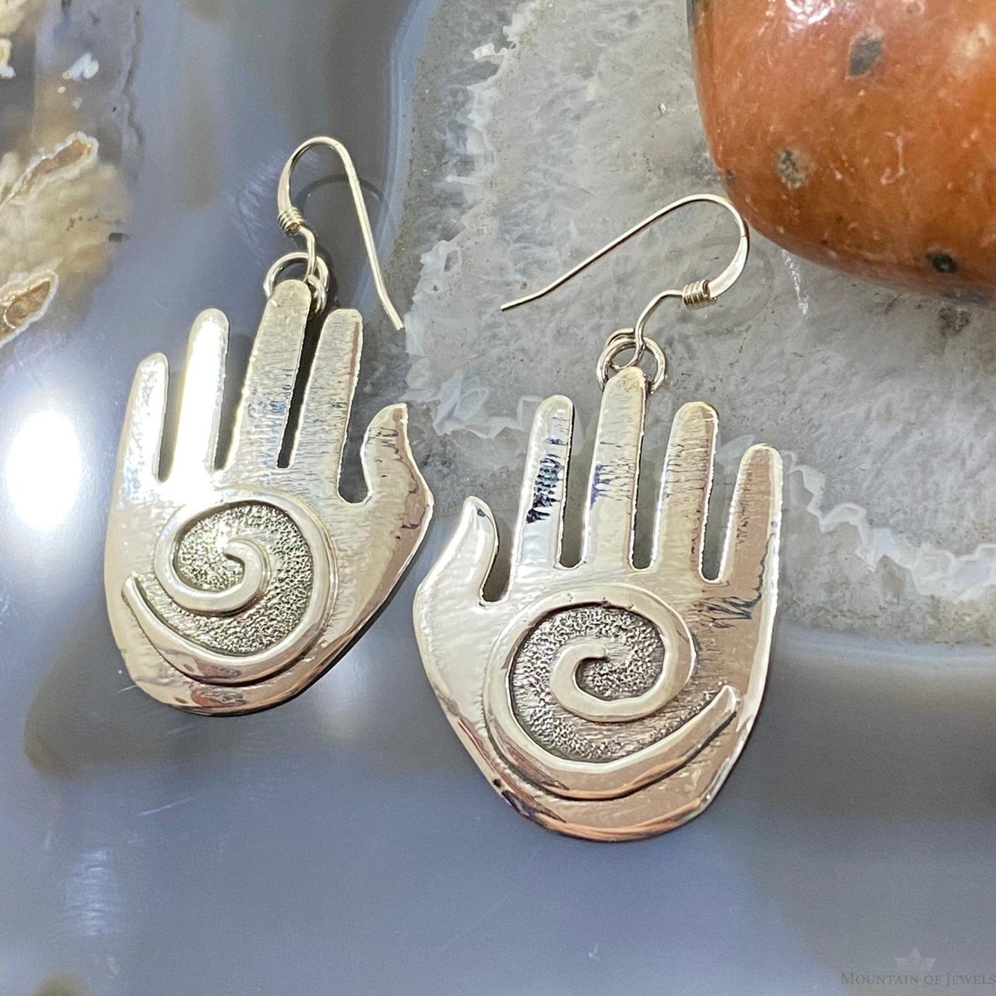 Brad Panteah Native American Sterling Silver Hand Dangle Earrings For Women