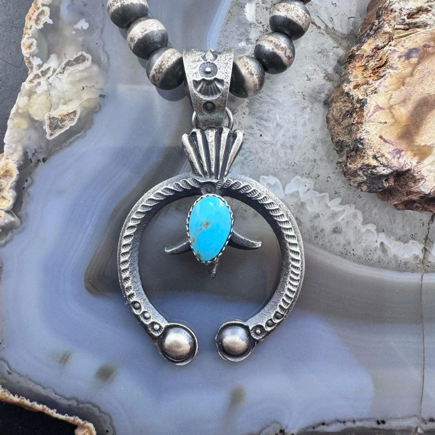 Eva & Linberg Billah Sterling Silver Teardrop Turquoise Decorated Unisex Naja Pendant