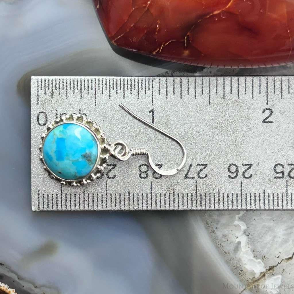 Sterling Southwestern Style Round Mojave Turquoise Dangle Earrings For Women
