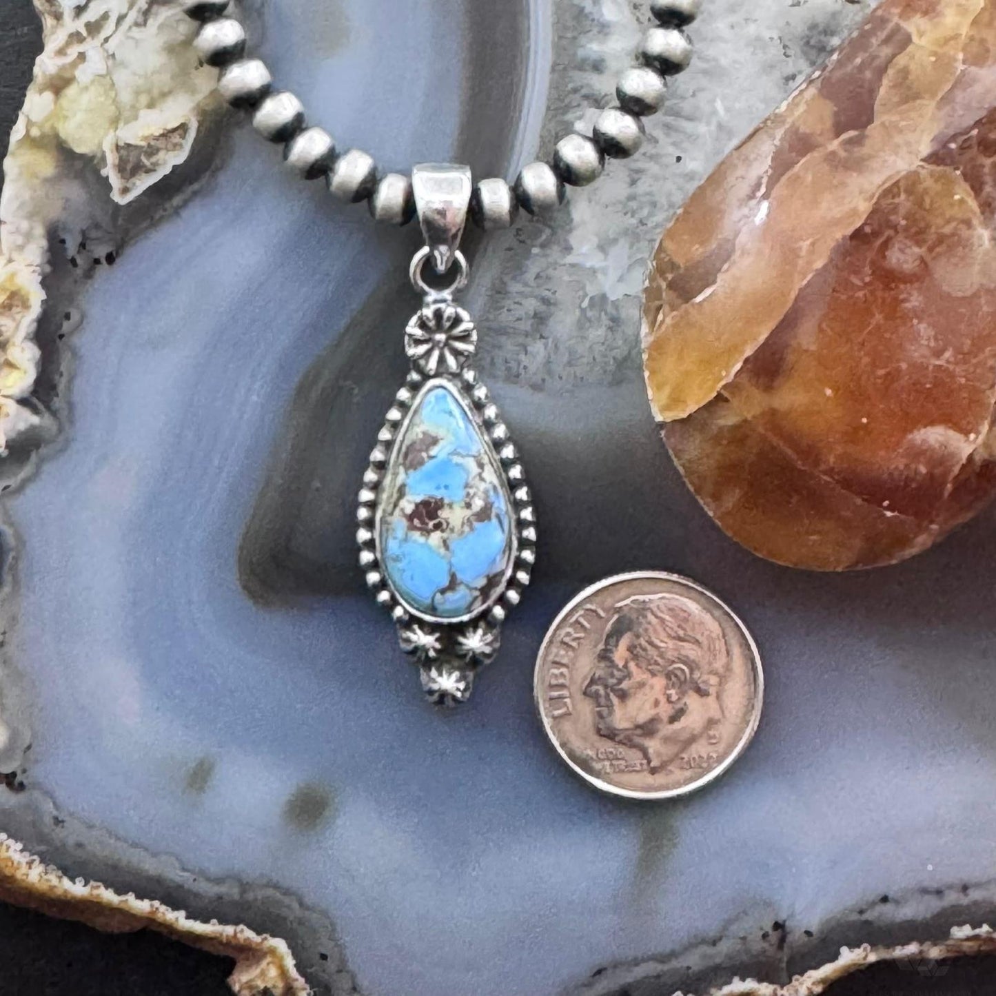 Sterling Silver Southwestern Style Teardrop Golden Hill Turquoise Pendant For Women #1