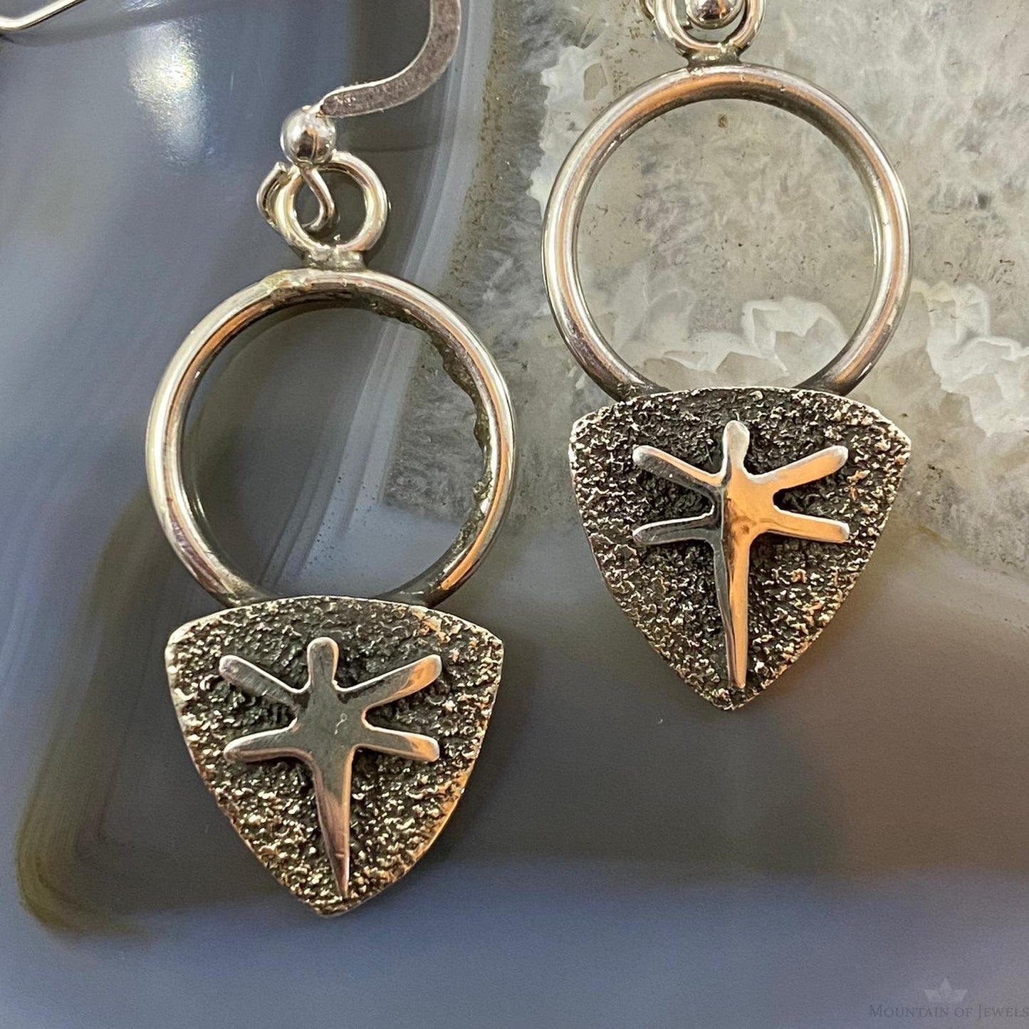 Alex Sanchez Native American Sterling Silver Petroglyph Dragonfly Dangle Earrings For Women