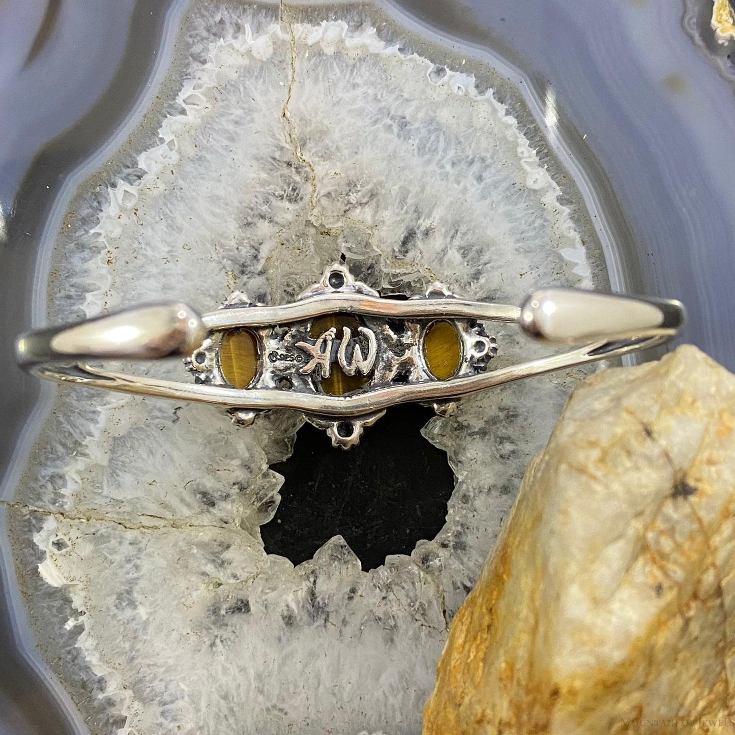 Carolyn Pollack Vintage Southwestern Style Sterling Silver Tiger Eye Decorated Bracelet