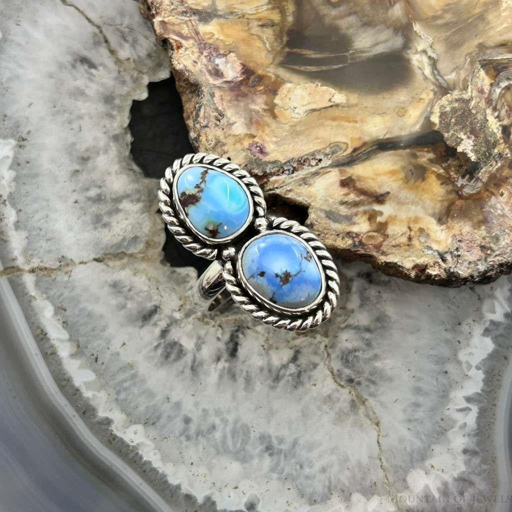 Sterling Silver Southwestern Style Double Golden Hill Turquoise Ring Size 7 For Women