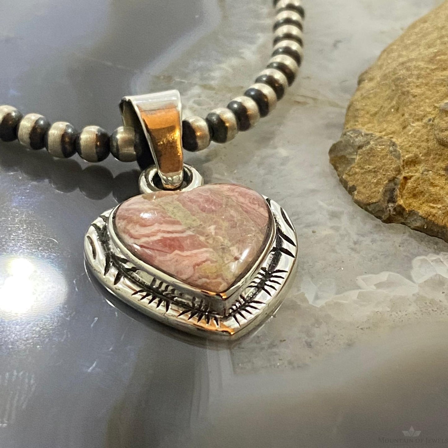 Native American Sterling Silver Heart Shape Rhodochrosite Pendant For Women #1