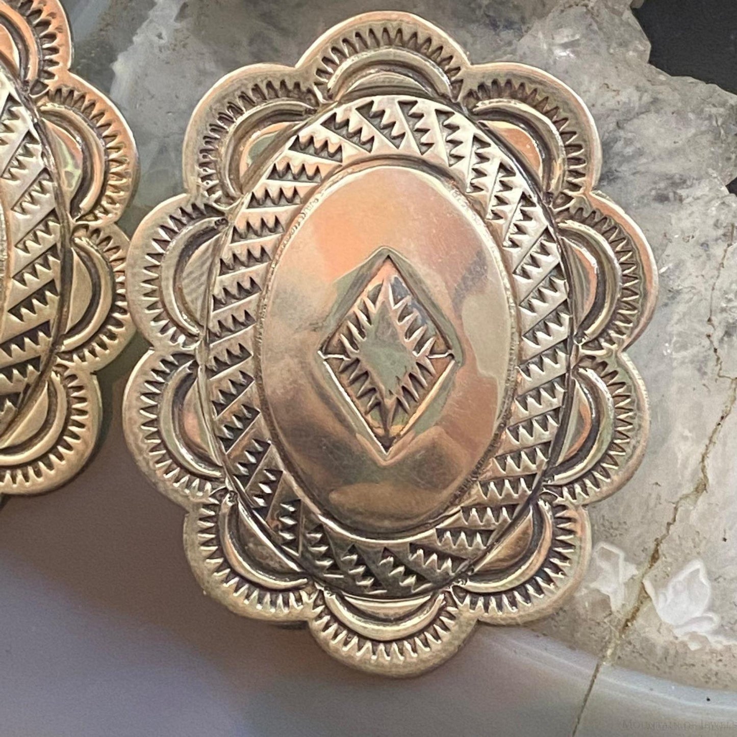 I. Kee Vintage Native American Sterling Silver Stamped Stud Earrings For Women