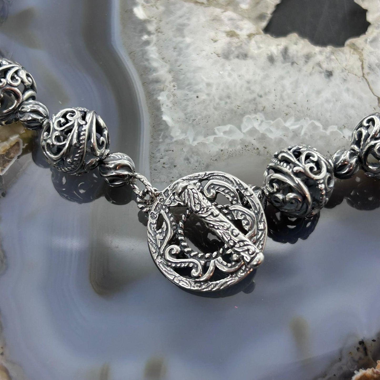 Carolyn Pollack Sterling Silver Swirl Beads w/Round Toggle Necklace For Women