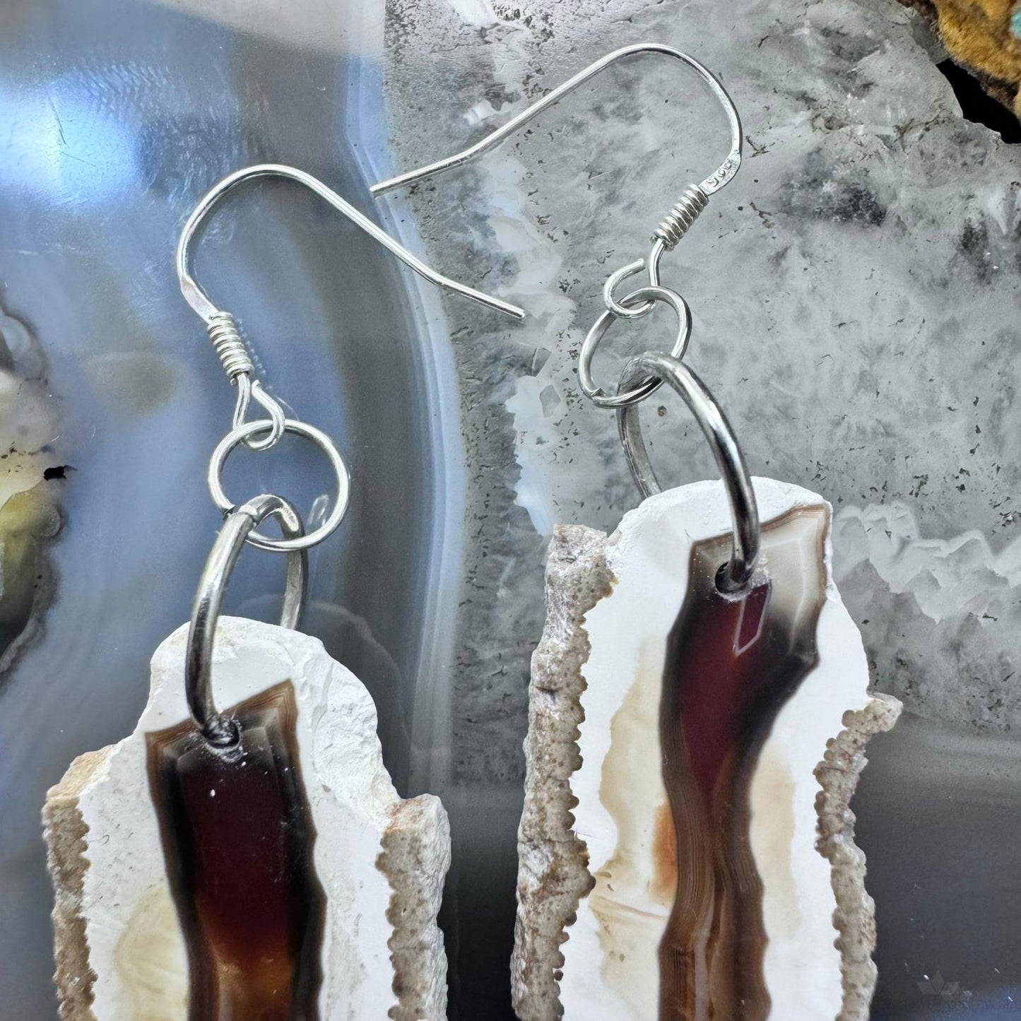 Sterling Silver Agate Slab Dangle Earrings For Women #350