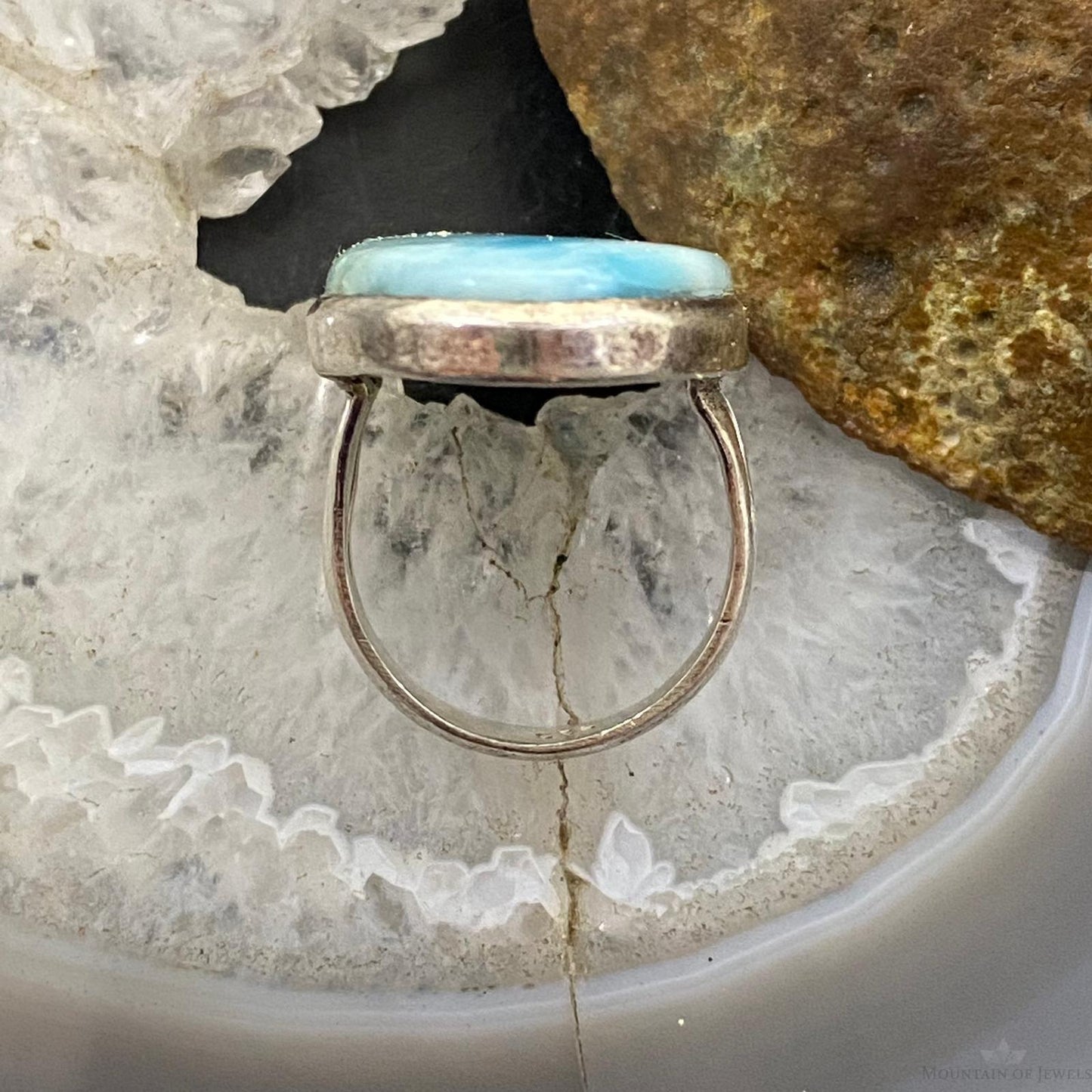 Sterling Silver Oval Larimar Split Shank Ring Size 7.75 For Women