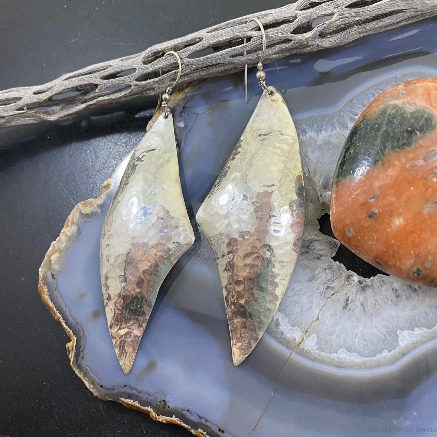 Vintage Native American Sterling Silver Half Moon Hammered Dangle Earrings