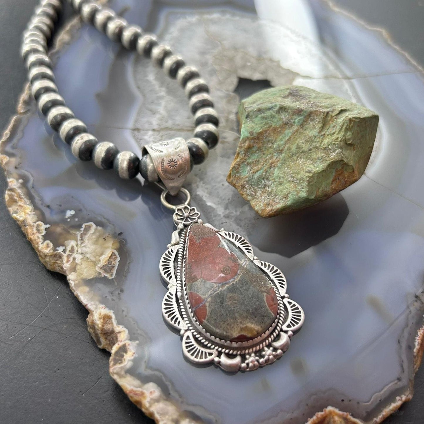 Sterling Silver Southwestern Style Teardrop Peanut Obsidian Pendant For Women