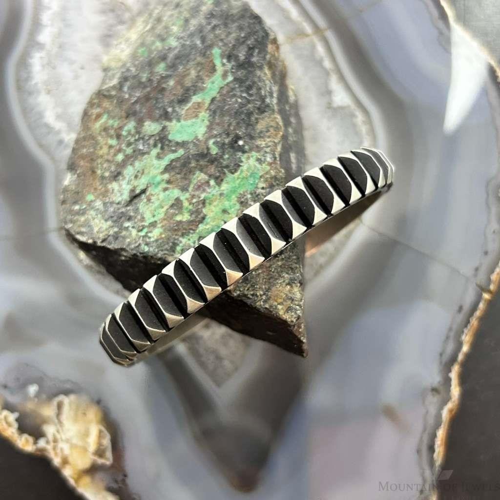 Leander Tahe Native American Sterling Silver 3D Geometric Unisex Cuff Bracelet