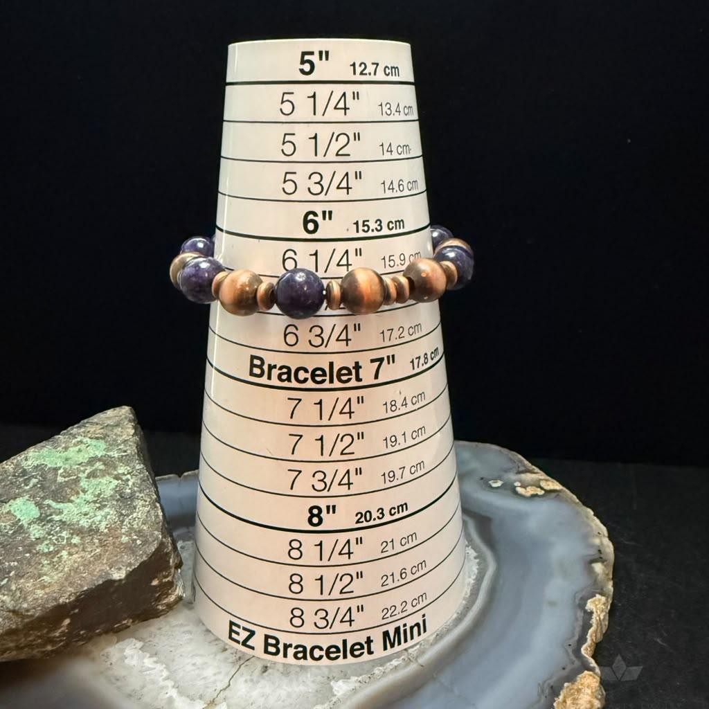 Southwestern Style Copper 10mm Navajo Pearl Beads&10mm Charoite Stretch Bracelet For Women