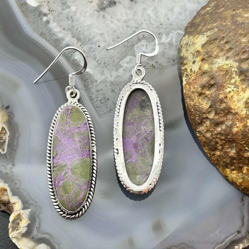 Sterling Silver Southwestern Style Oval Stichtite Dangle Earrings For Women
