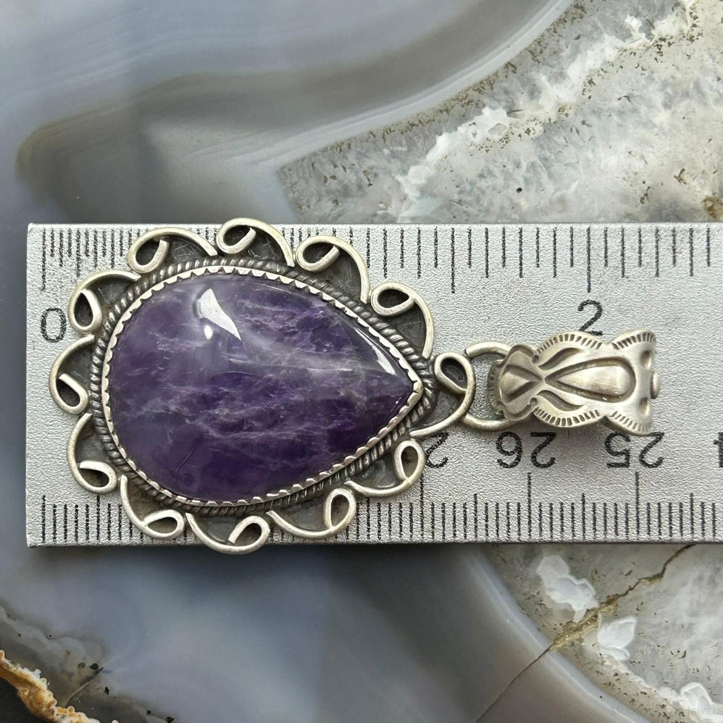 Sterling Silver Southwestern Style Teardrop Charoite Decorated Pendant For Women