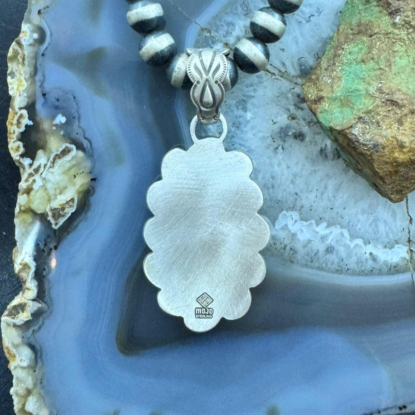 Sterling Silver Southwestern Style Elongated Oval Matrix Turquoise Pendant For Women