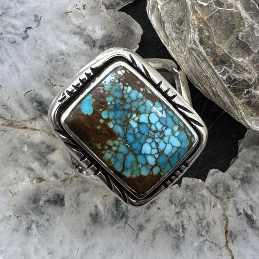 Native American Sterling Silver Rectangle Turquoise #8 Mini Bar Ring Size 8.5