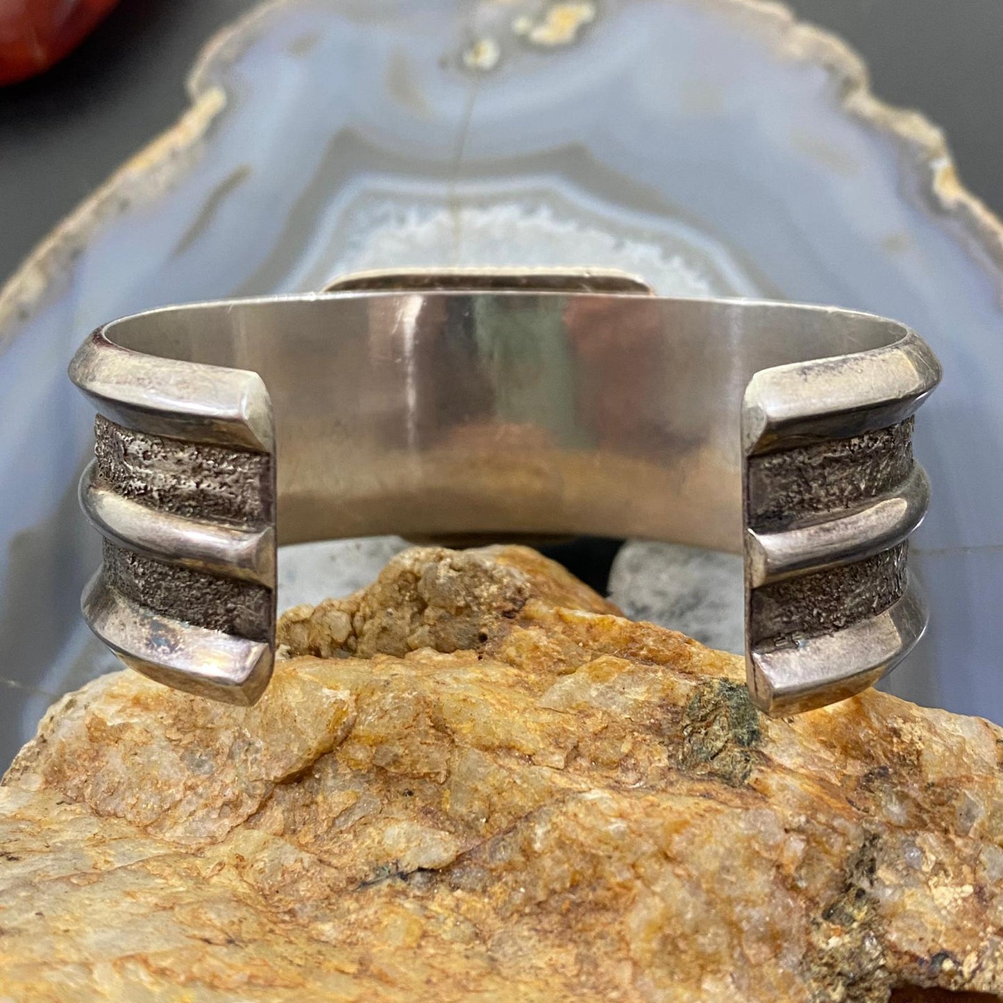 Vintage Native American Silver Trapeze Green Turquoise Solid Unisex Bracelet