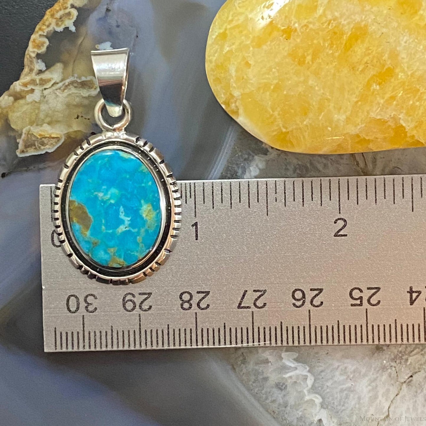 Native American Sterling Silver Blue Ridge Turquoise Oval Pendant For Women