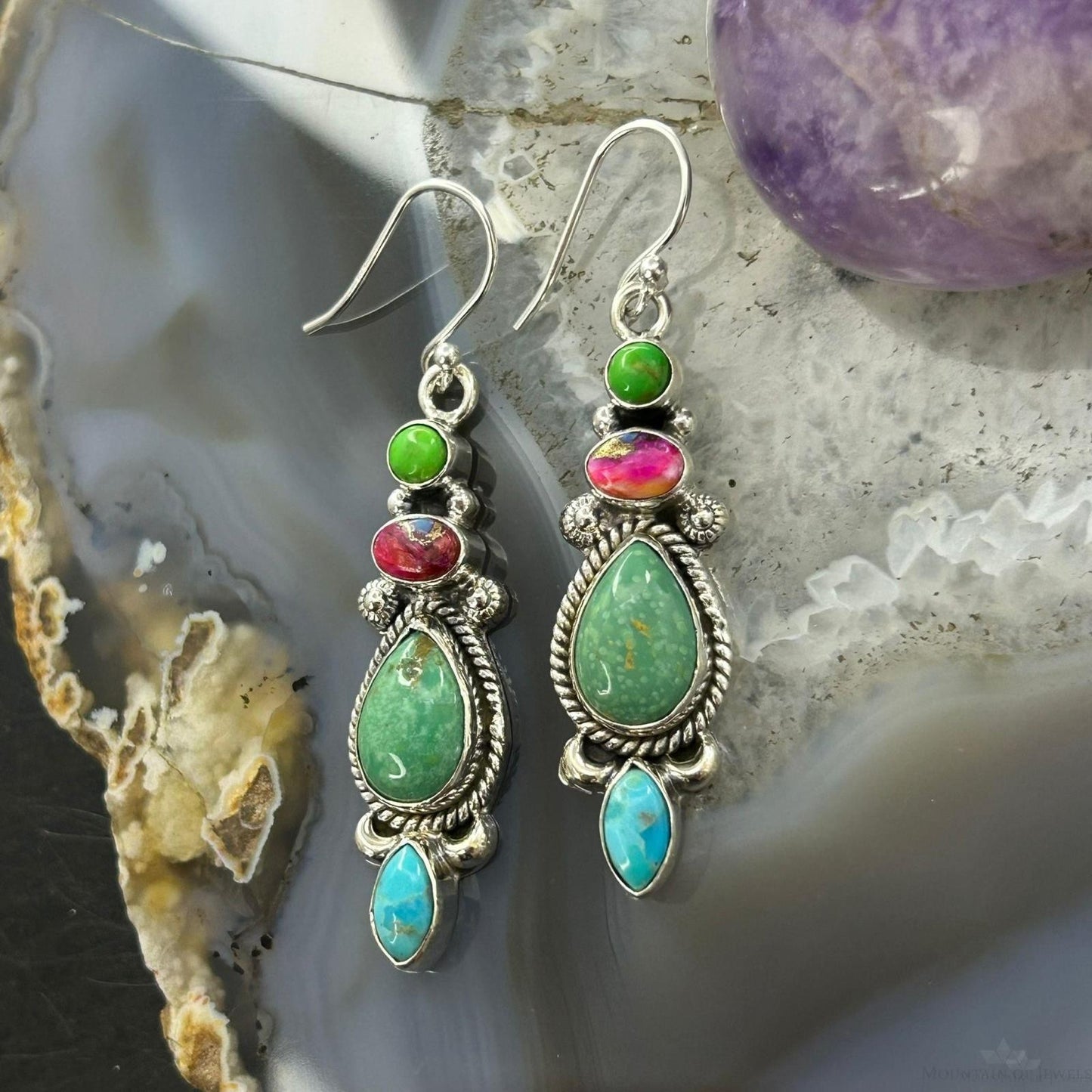 Sterling Silver Southwestern Style Multistone Dangle Earrings For Women #10