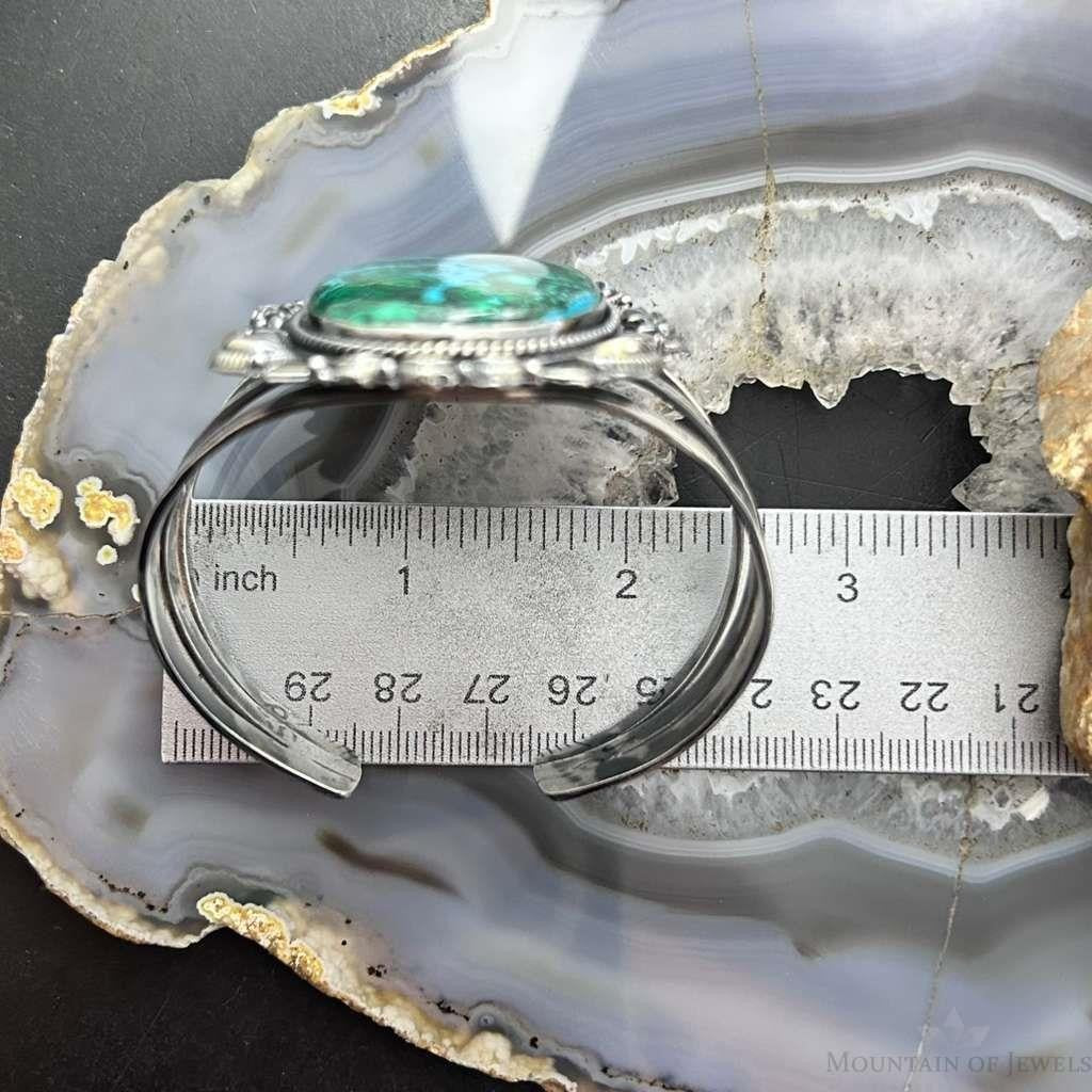 Sterling Silver Southwestern Style Large Oval Azurite Malachite Bracelet For Women