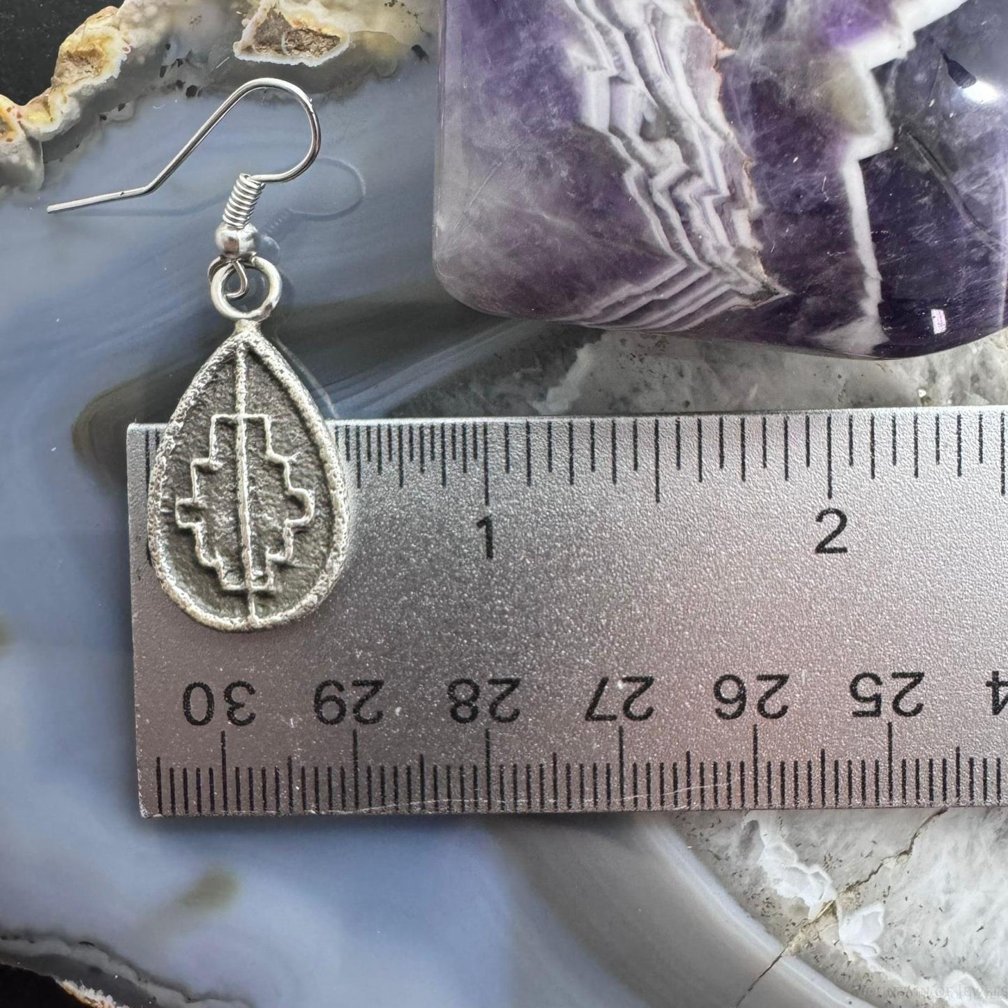 Joel Pajarito Sterling Silver Teardrop Tufa Cast Rug Design Dangle Earrings For Women