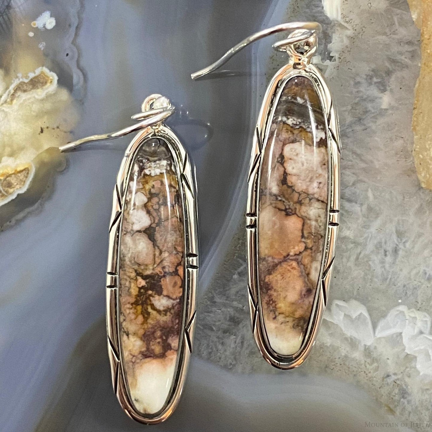 Native American Sterling Silver Marquise Wild Horse Dangle Earrings For Women