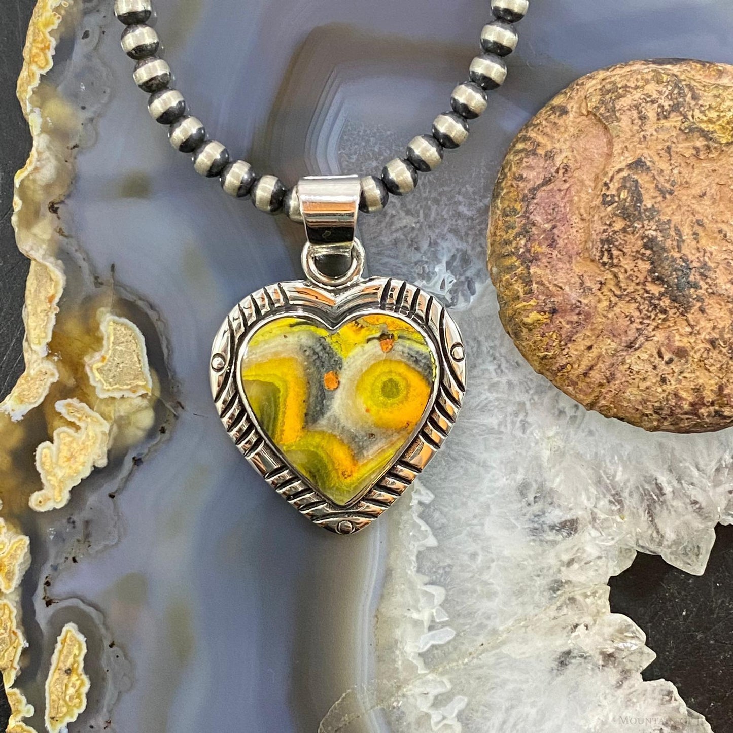 Native American Sterling Silver Heart Shape Bumblebee Jasper Pendant For Women 2