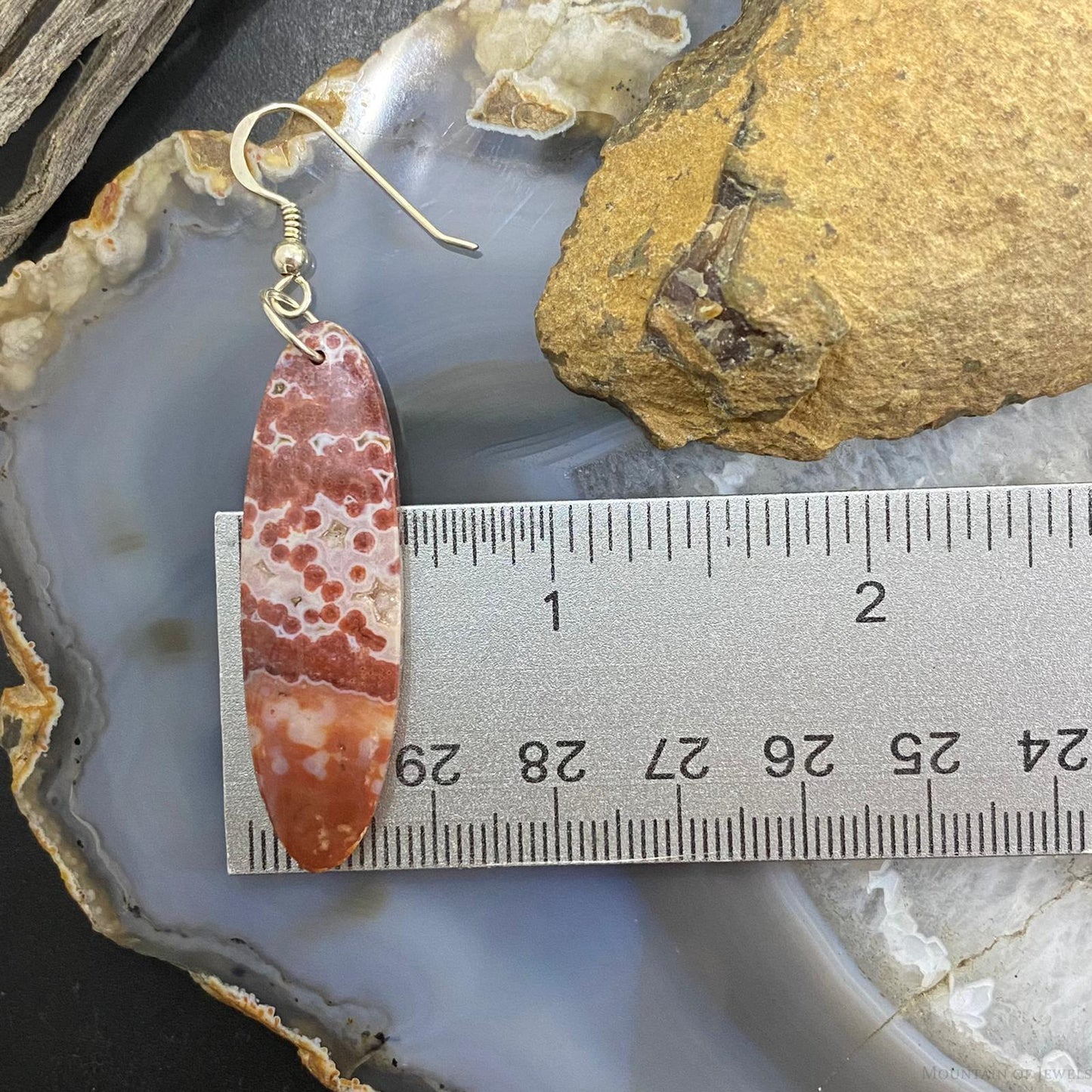 Sterling Silver Oval Red Jasper Slab Dangle Earrings For Women #088