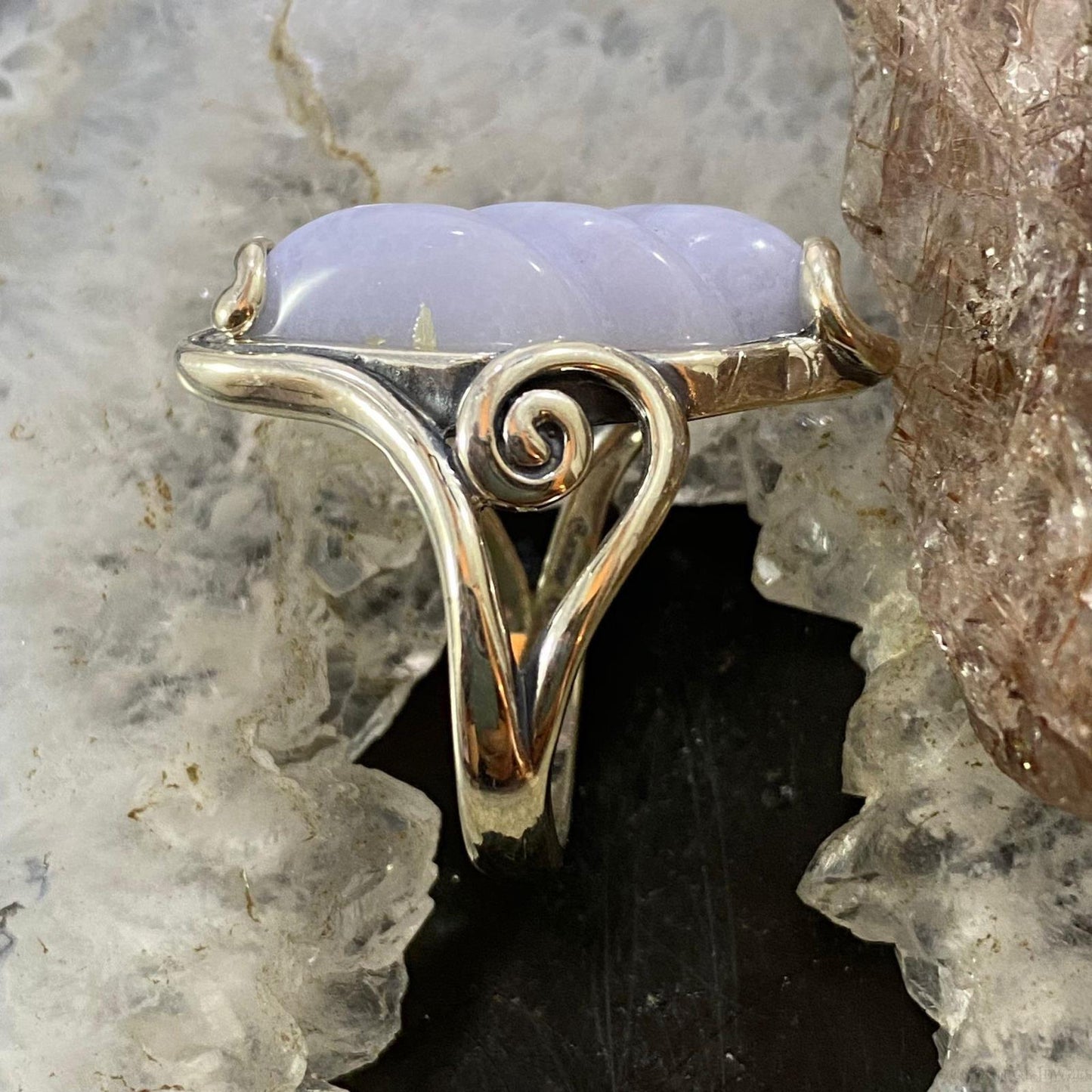 Carolyn Pollack Southwestern Style Sterling Silver Spiral Blue Lace Agate Decorated Ring For Women, Variety of Sizes