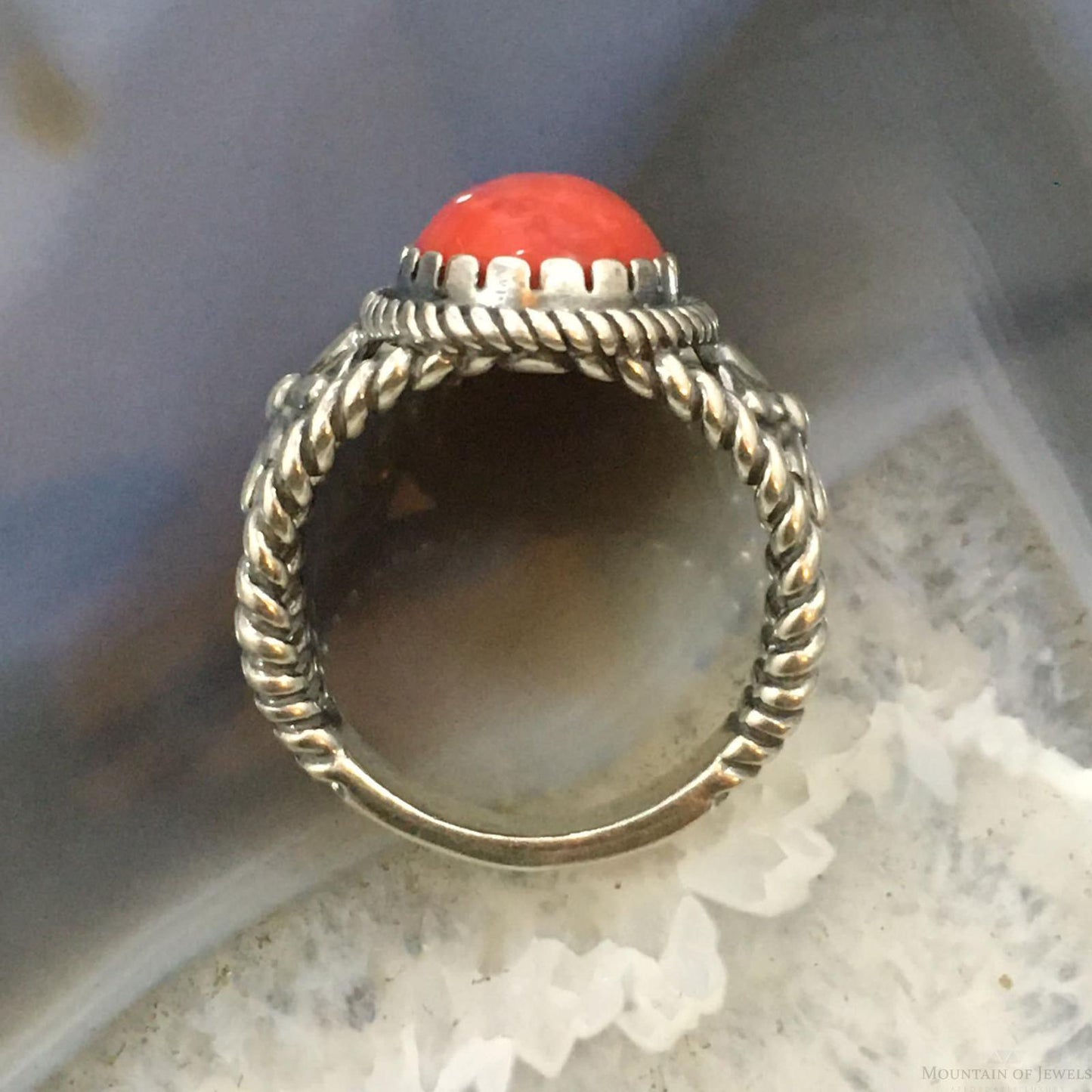 Carolyn Pollack Vintage Southwestern Style Sterling Silver Oval Red Jasper Decorated Ring For Women