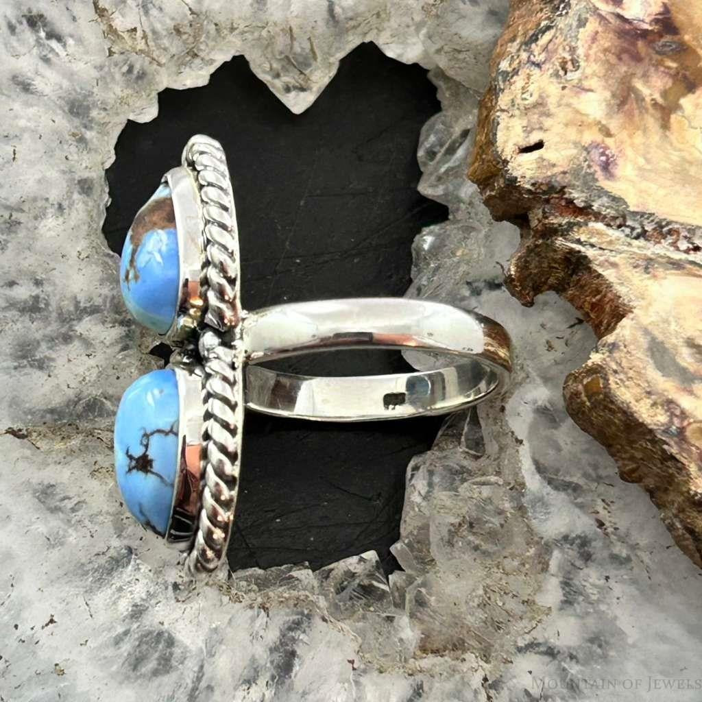 Sterling Silver Southwestern Style Teardrop Double Golden Hill Turquoise Ring Size 8 For Women